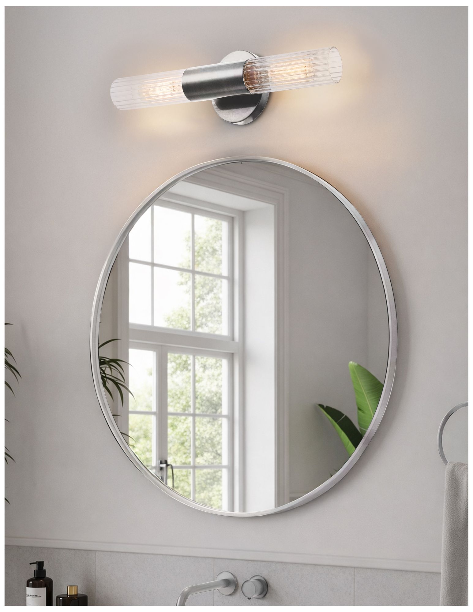Image 6 Fusion Rimini 16.75"H 2-Light Brushed Nickel, Clear Ribbed Wall Sconce more views