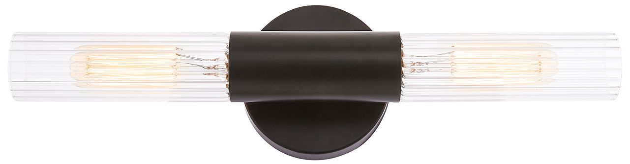Image 2 Fusion Rimini 16.75"H 2-Light Matte Black, Clear Ribbed Wall Sconce more views