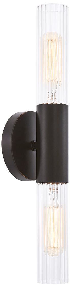 Image 3 Fusion Rimini 16.75"H 2-Light Matte Black, Clear Ribbed Wall Sconce more views