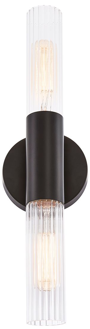Image 4 Fusion Rimini 16.75"H 2-Light Matte Black, Clear Ribbed Wall Sconce more views