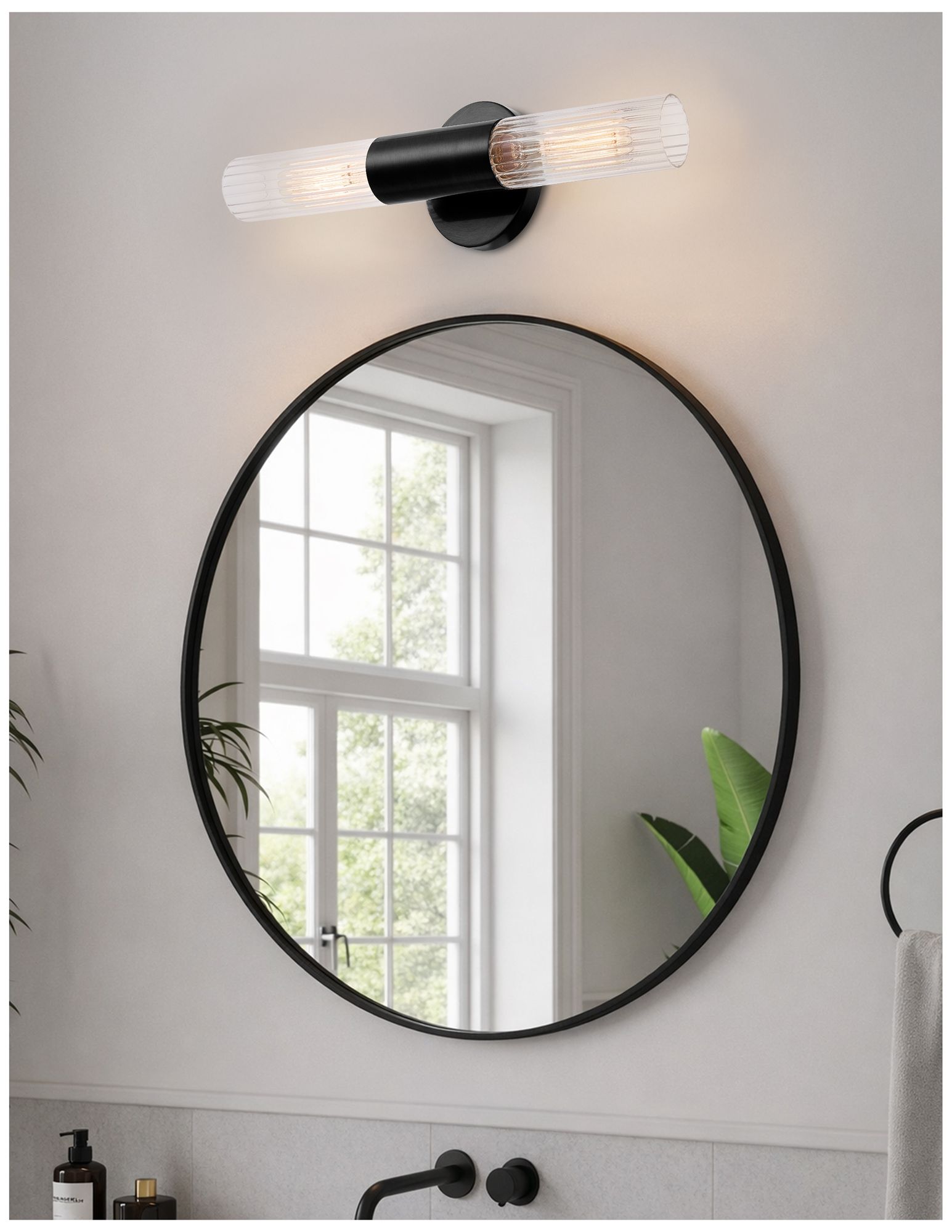 Image 7 Fusion Rimini 16.75"H 2-Light Matte Black, Clear Ribbed Wall Sconce more views