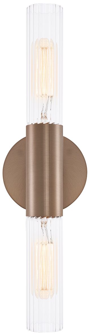 Fusion Rimini 16.75" High 2-Light Brushed Brass, Clear Ribbed Wall Sconce