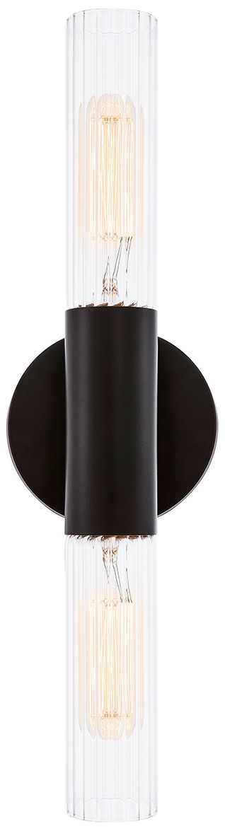 Fusion Rimini 16.75" High 2-Light Matte Black, Clear Ribbed Wall Sconce