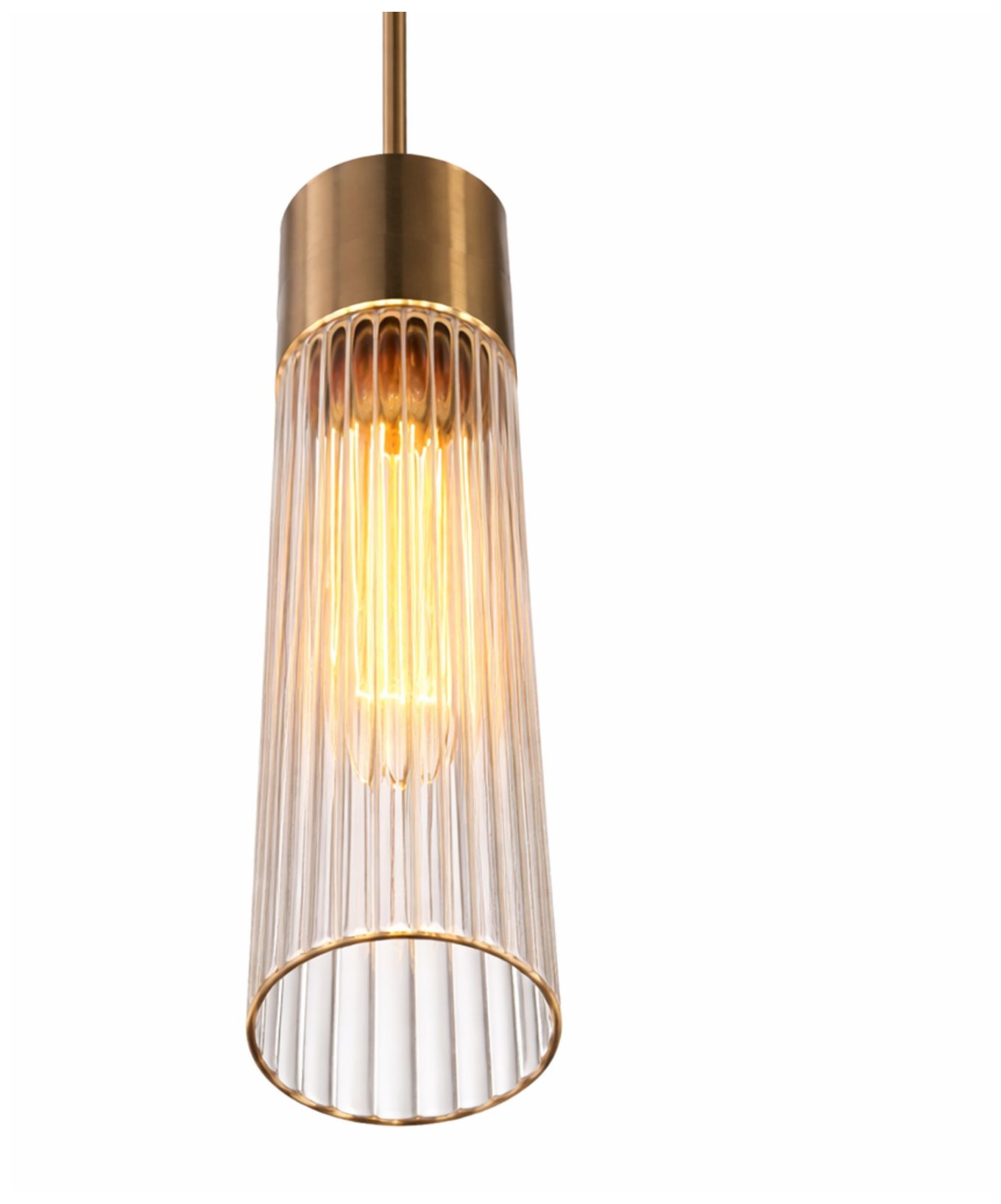 Image 2 Fusion Rimini 2" Wide Brushed Brass, Clear Ribbed Pendant more views