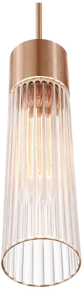 Image 3 Fusion Rimini 2" Wide Brushed Brass, Clear Ribbed Pendant more views