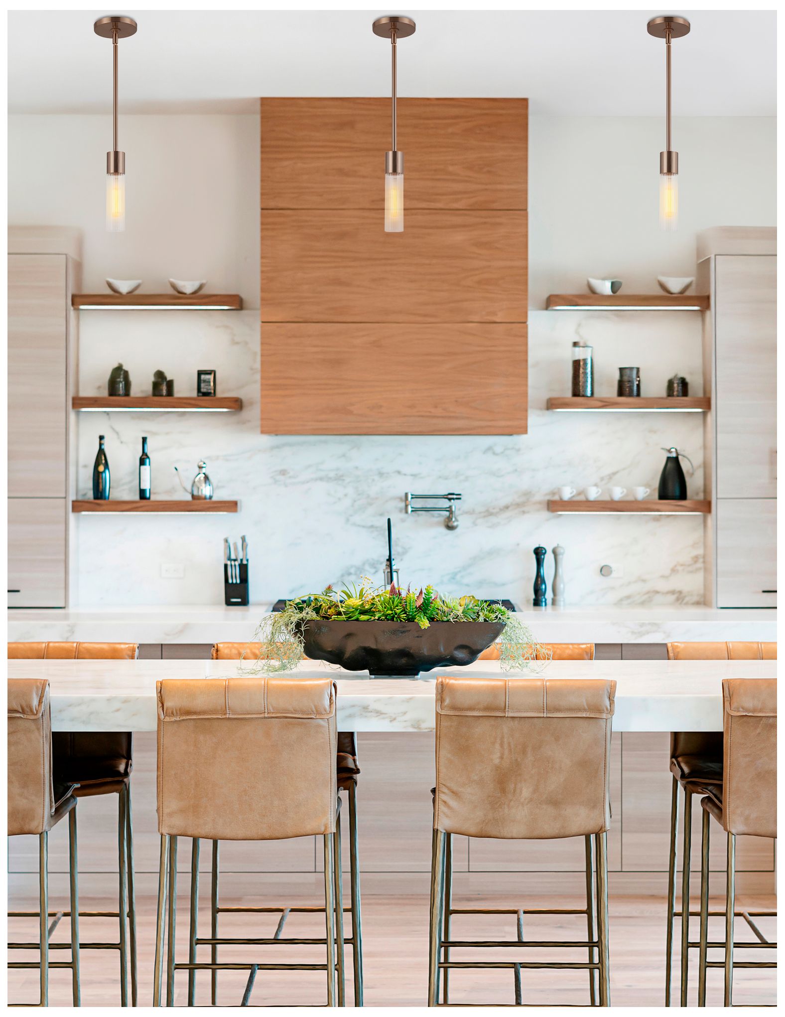 Image 6 Fusion Rimini 2" Wide Brushed Brass, Clear Ribbed Pendant more views