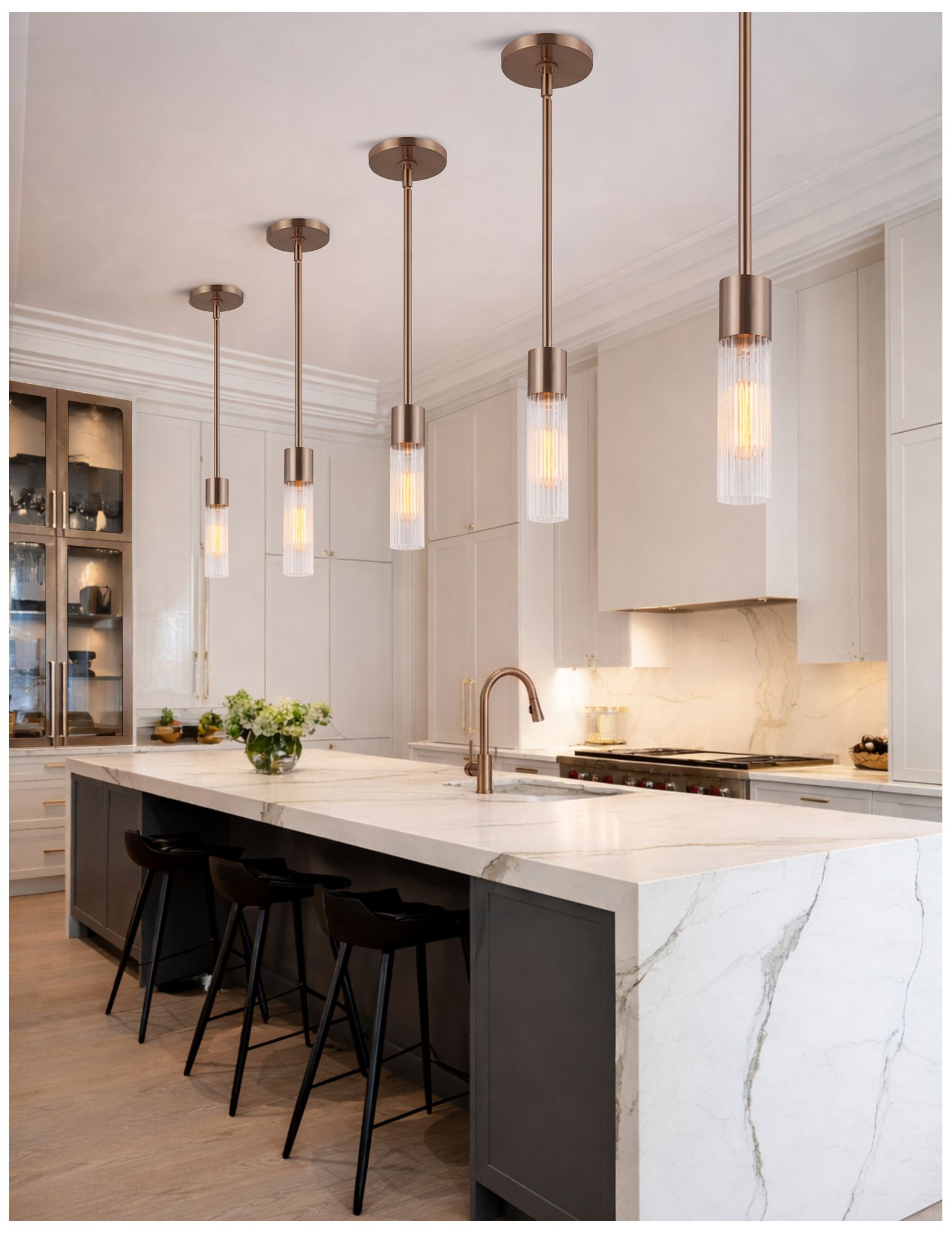 Image 7 Fusion Rimini 2" Wide Brushed Brass, Clear Ribbed Pendant more views