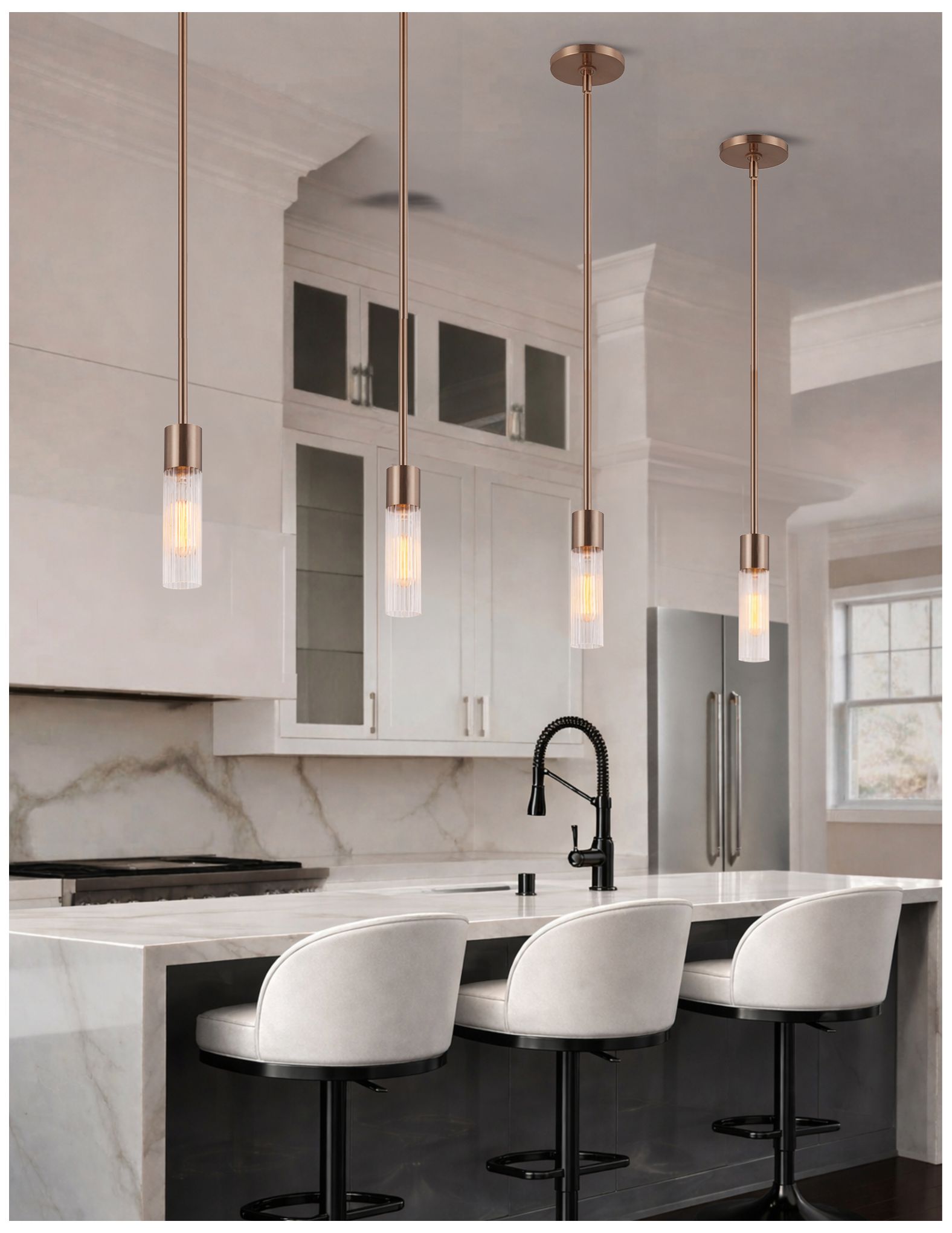 Fusion Rimini 2" Wide Brushed Brass, Clear Ribbed Pendant