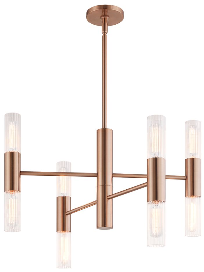 Image 2 Fusion Rimini 24" Wide 8-Light Brushed Brass, Clear Ribbed Chandelier more views