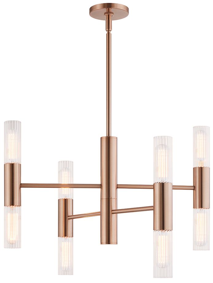 Image 3 Fusion Rimini 24" Wide 8-Light Brushed Brass, Clear Ribbed Chandelier more views