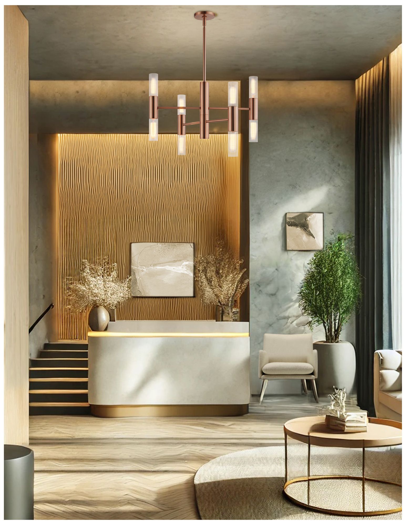 Image 5 Fusion Rimini 24" Wide 8-Light Brushed Brass, Clear Ribbed Chandelier more views