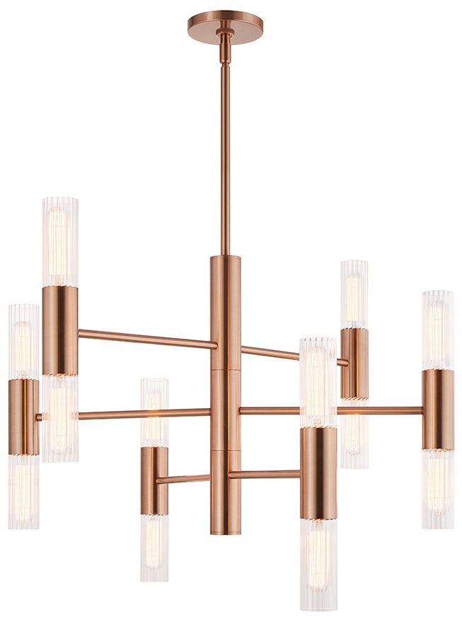 Image 2 Fusion Rimini 28" Wide 12-Light Brushed Brass, Clear Ribbed Chandelier more views