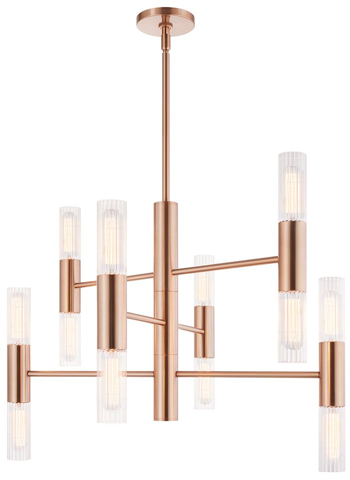 Image 3 Fusion Rimini 28" Wide 12-Light Brushed Brass, Clear Ribbed Chandelier more views