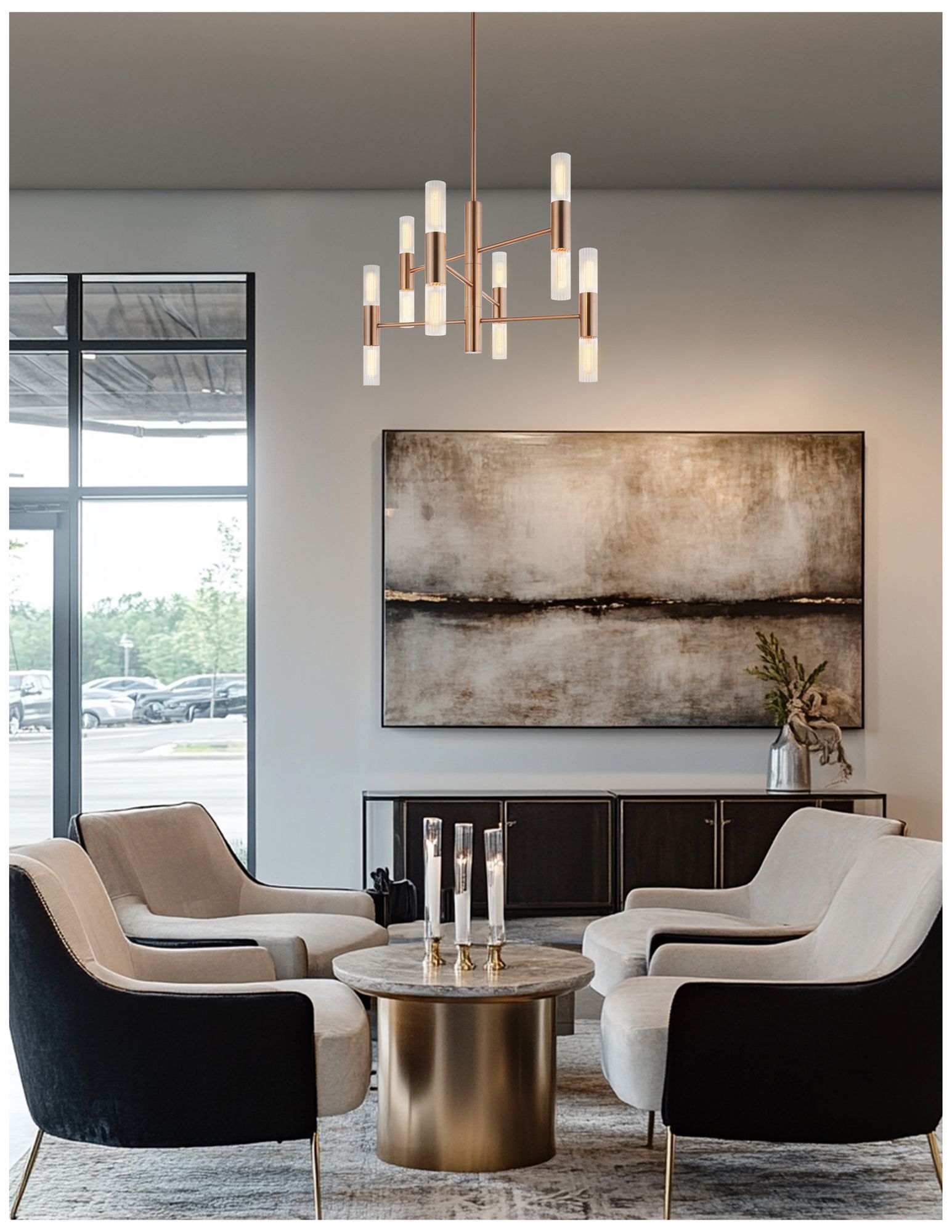 Image 5 Fusion Rimini 28" Wide 12-Light Brushed Brass, Clear Ribbed Chandelier more views