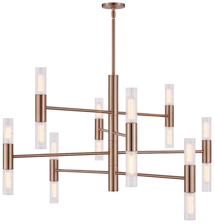 Fusion Rimini 45" Wide 16-Light Brushed Brass, Clear Ribbed Chandelier