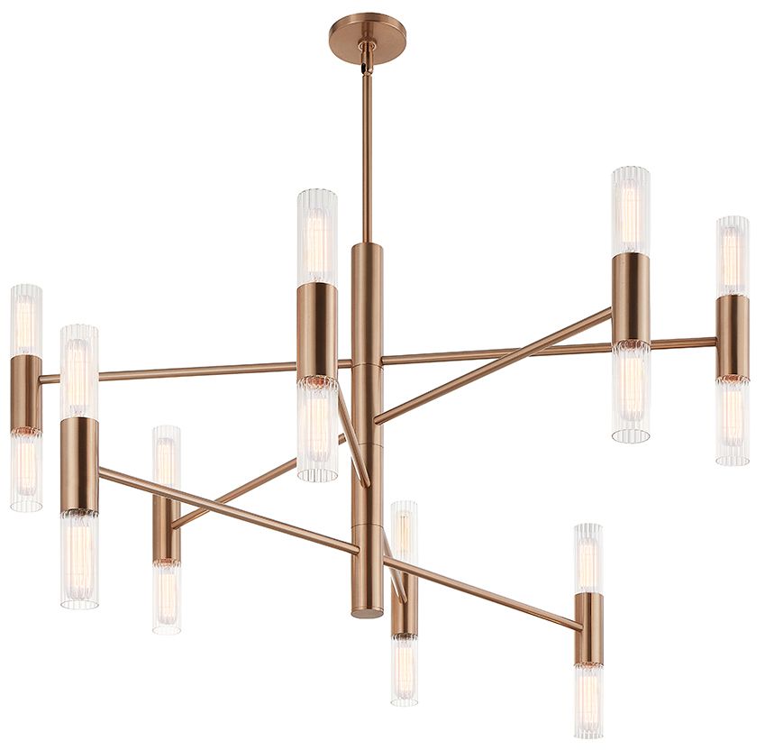 Image 2 Fusion Rimini 45" Wide 16-Light Brushed Brass, Clear Ribbed Chandelier more views