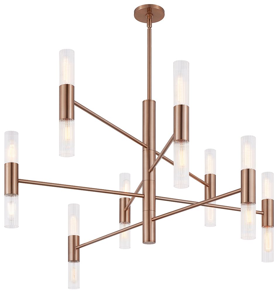 Image 3 Fusion Rimini 45" Wide 16-Light Brushed Brass, Clear Ribbed Chandelier more views