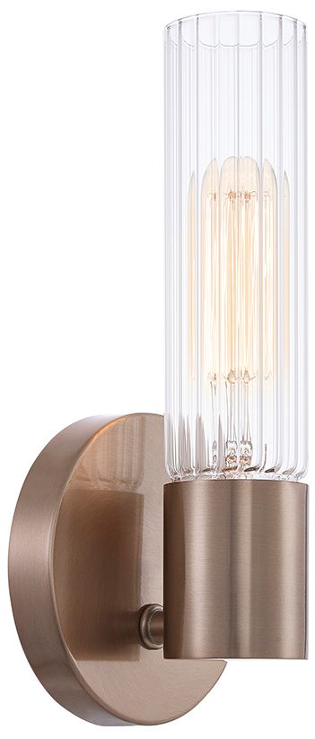 Image 2 Fusion Rimini 9.25" High Brushed Brass, Clear Ribbed Wall Sconce more views