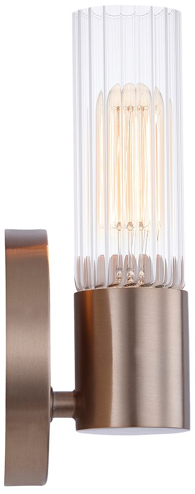 Image 3 Fusion Rimini 9.25" High Brushed Brass, Clear Ribbed Wall Sconce more views