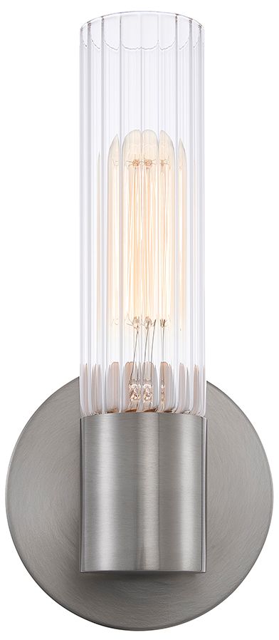 Fusion Rimini 9.25" High Brushed Nickel, Clear Ribbed Wall Sconce