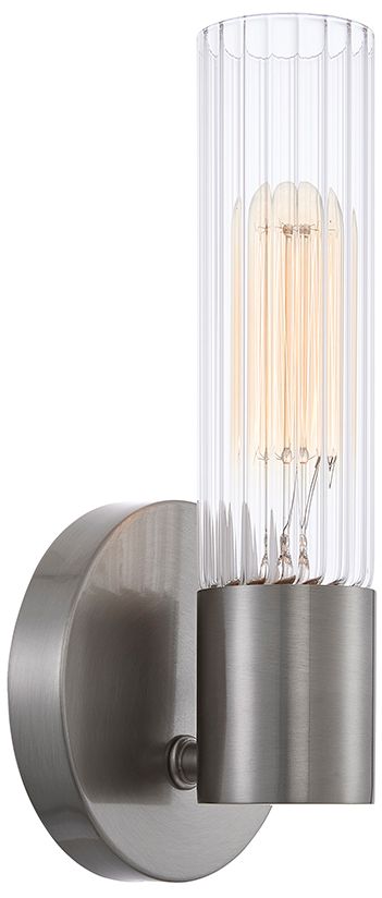 Image 2 Fusion Rimini 9.25" High Brushed Nickel, Clear Ribbed Wall Sconce more views