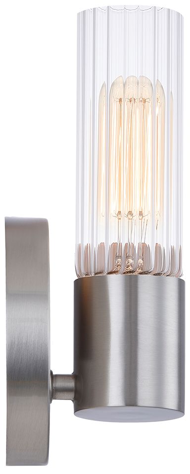 Image 3 Fusion Rimini 9.25" High Brushed Nickel, Clear Ribbed Wall Sconce more views