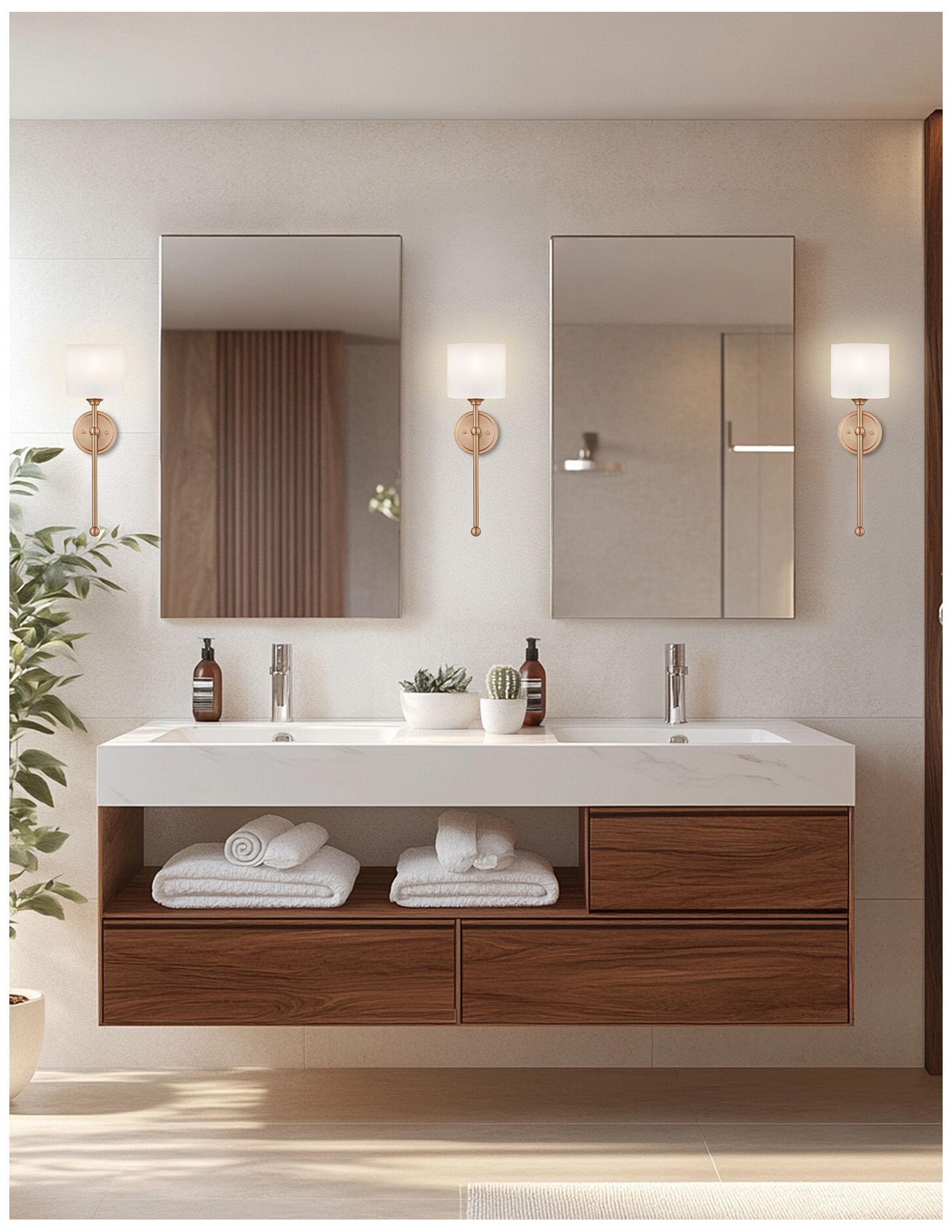 Image 5 Fusion Sequoia 22" High Brushed Brass, Opal Wall Sconce more views