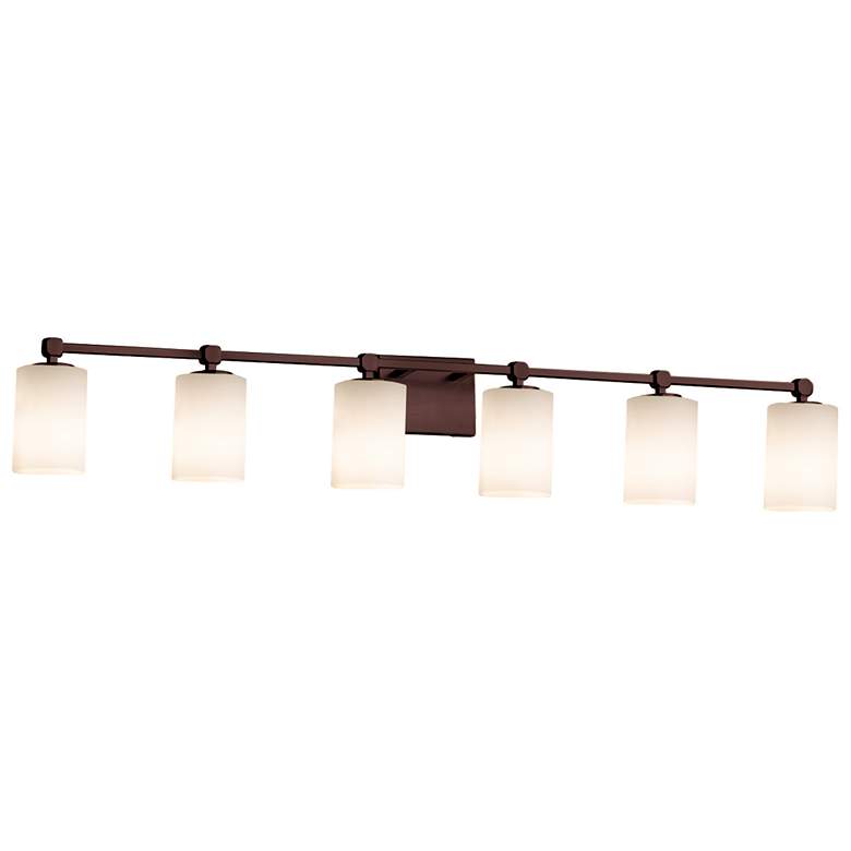 Image 1 Fusion Tetra 6-Light Cylinder Bath Bar - Flat Rim Shade - Opal - Bronze