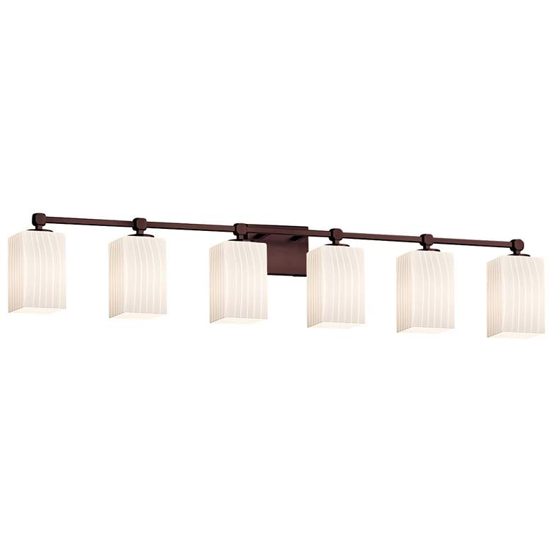 Image 1 Fusion Tetra 6-Light Square Bath Bar - Flat Rim Shade - Ribbon - Bronze