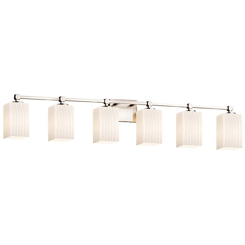 Image 1 Fusion Tetra 6-Light Square Bath Bar - Flat Rim Shade - Ribbon - Nickel