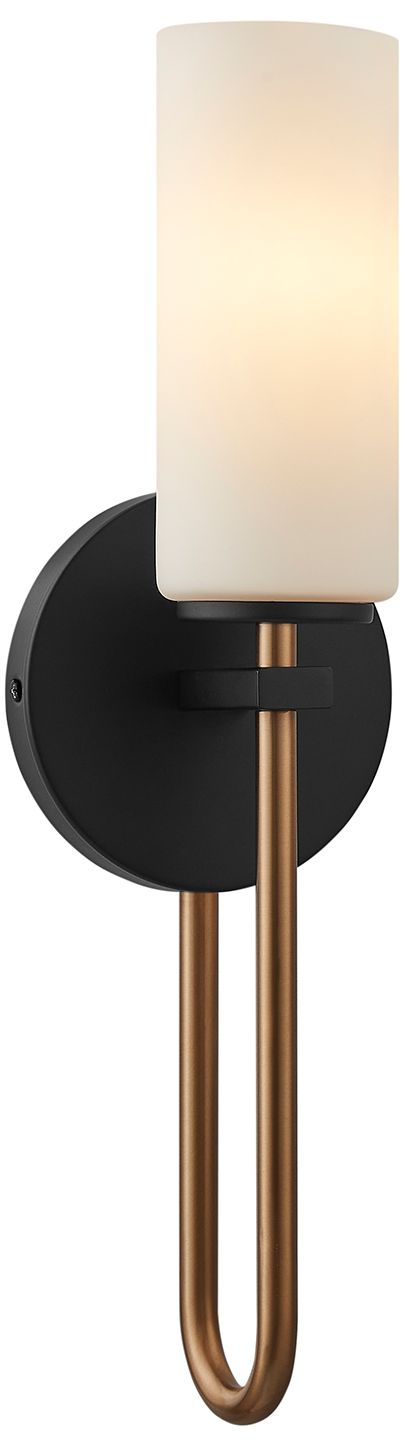 Thumbnail1 of Fusion Tilburg 16.75" High Matte Black, Brass, Opal Wall Sconce