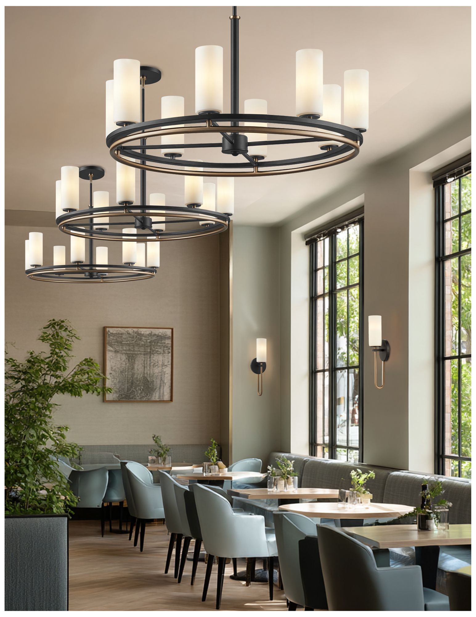 Fusion Tilburg 16.75" High Matte Black, Brass, Opal Wall Sconce