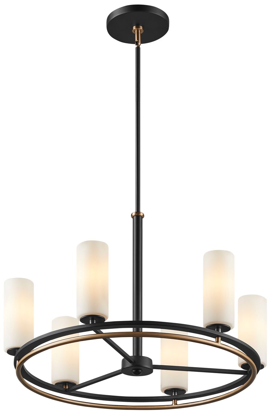 Thumbnail1 of Fusion Tilburg 26.5" Wide 6-Light Matte Black, Brass, Opal Chandelier