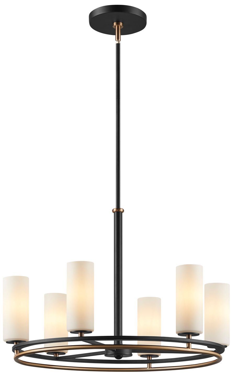 Thumbnail2 of Fusion Tilburg 26.5" Wide 6-Light Matte Black, Brass, Opal Chandelier more views