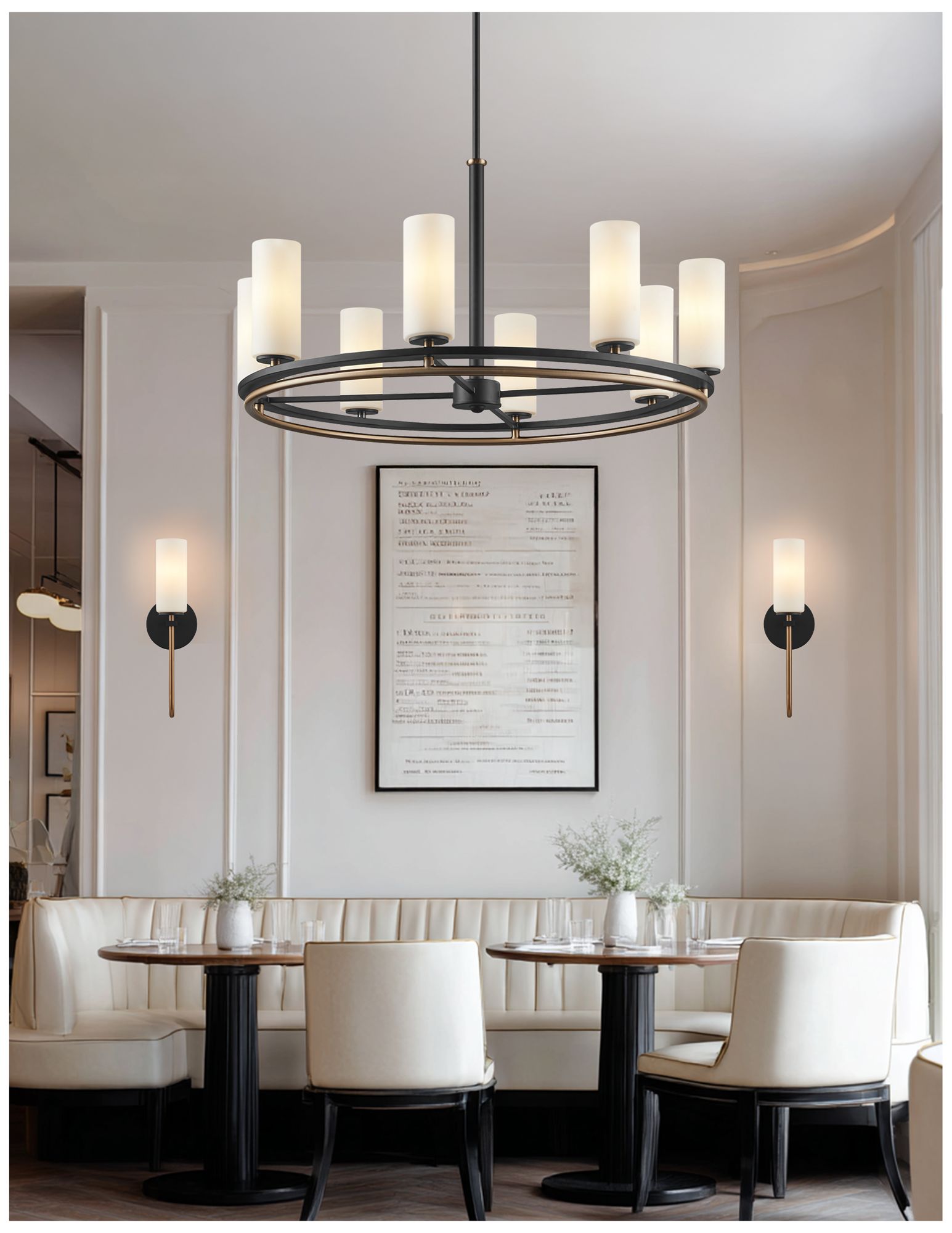 Fusion Tilburg 26.5" Wide 6-Light Matte Black, Brass, Opal Chandelier