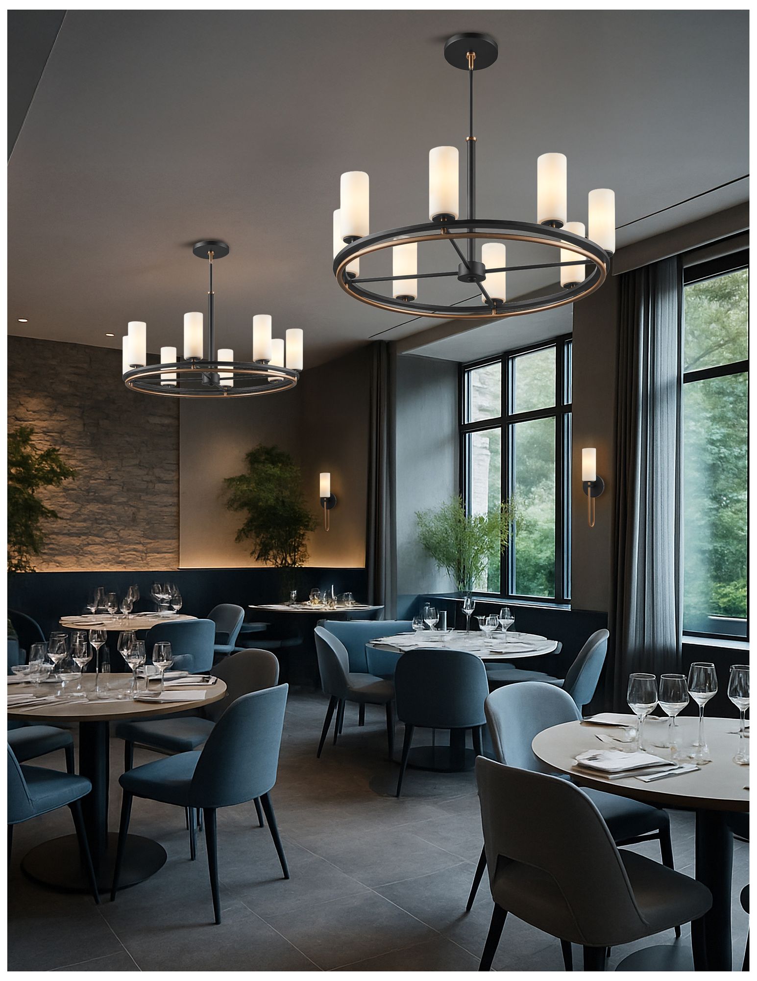 Fusion Tilburg 26.5" Wide 6-Light Matte Black, Brass, Opal Chandelier