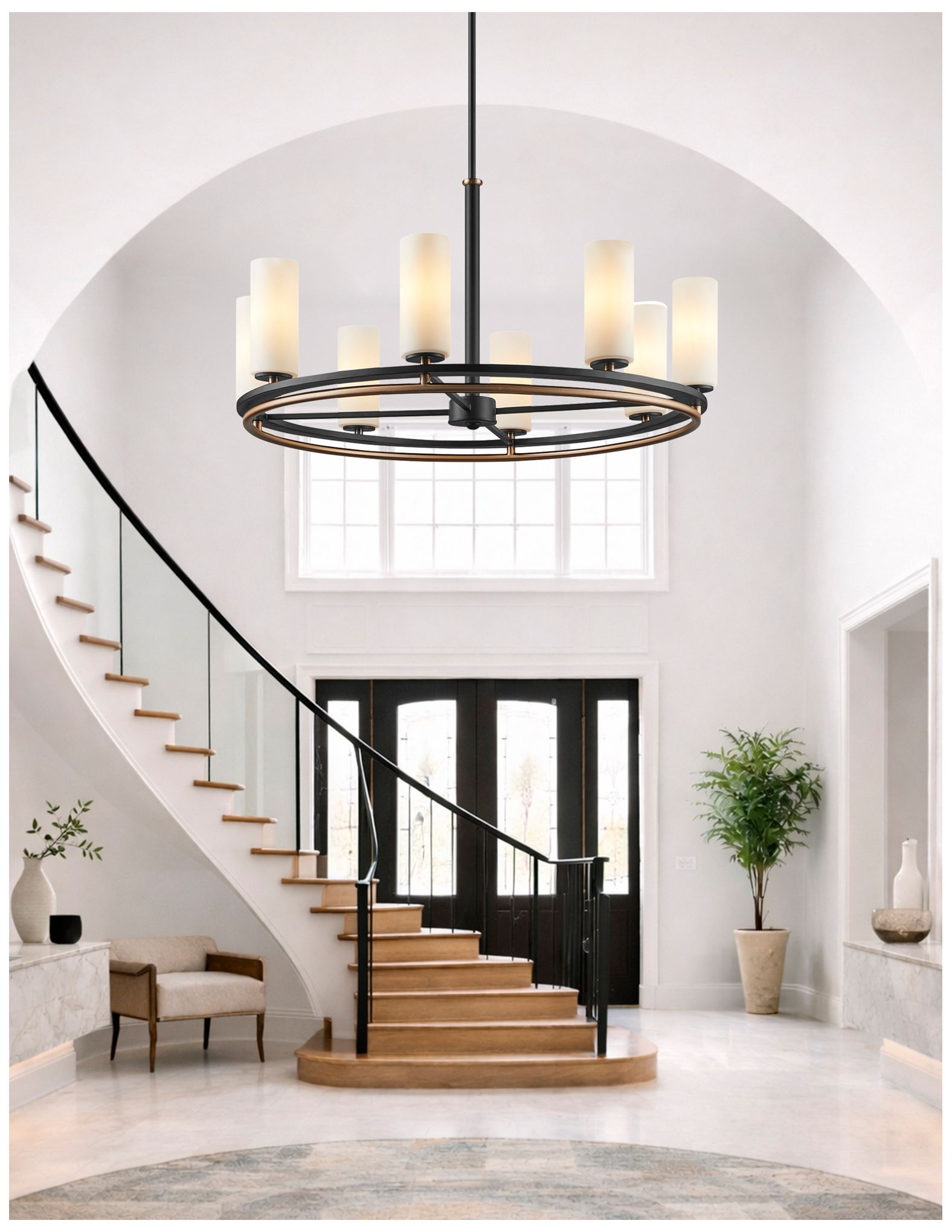 Fusion Tilburg 32.5" Wide 8-Light Matte Black, Brass, Opal Chandelier