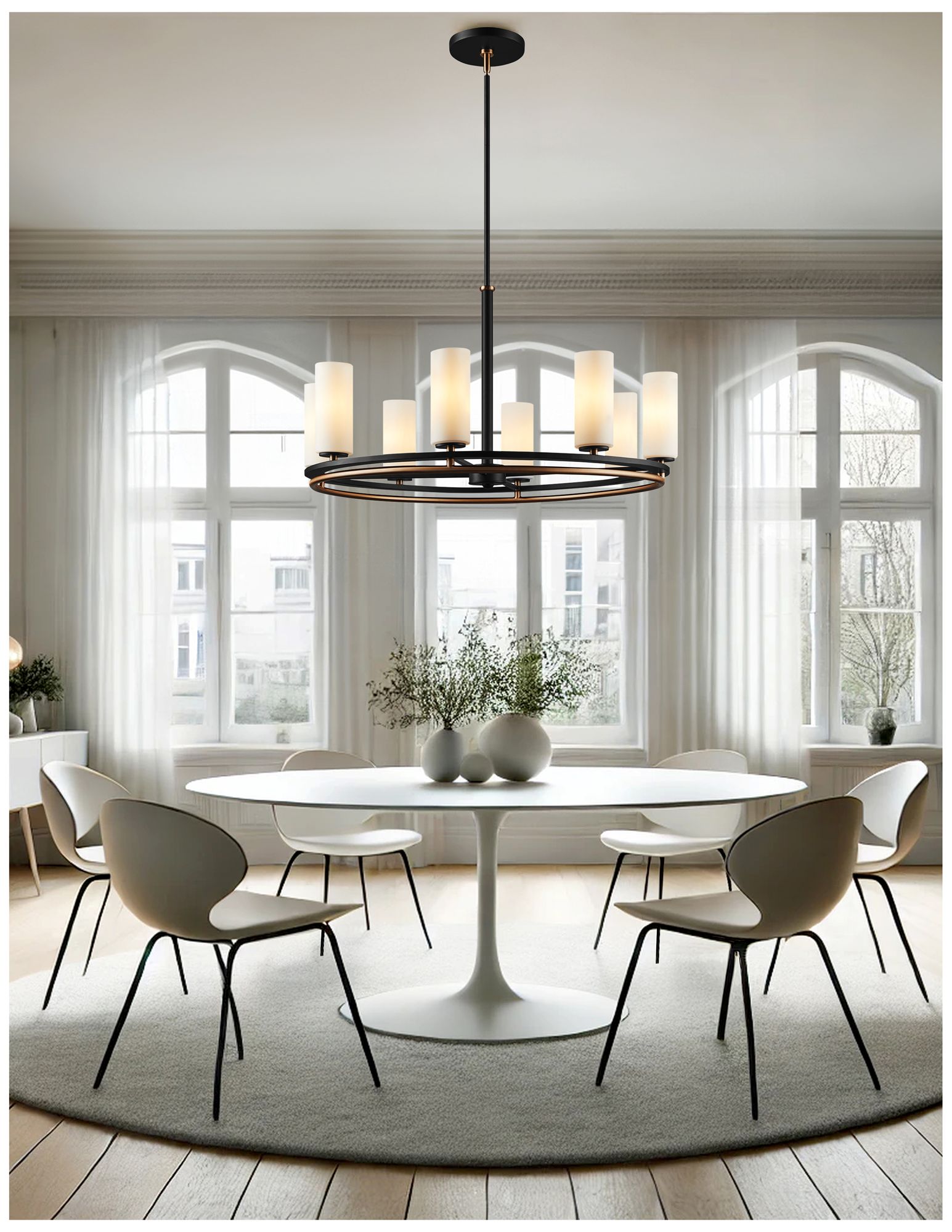 Image 6 Fusion Tilburg 32.5" Wide 8-Light Matte Black, Brass, Opal Chandelier more views