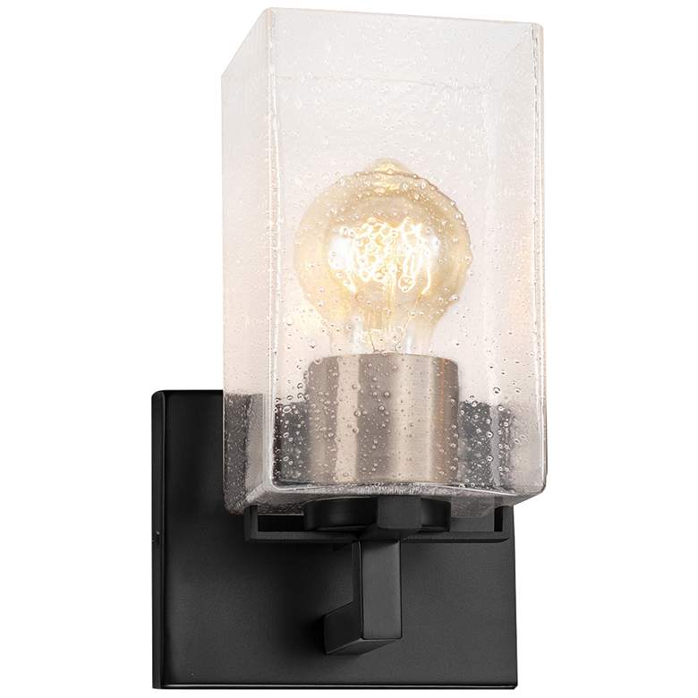 Image 1 Fusion™ Vice 9" High Matte Black and Brass Wall Sconce