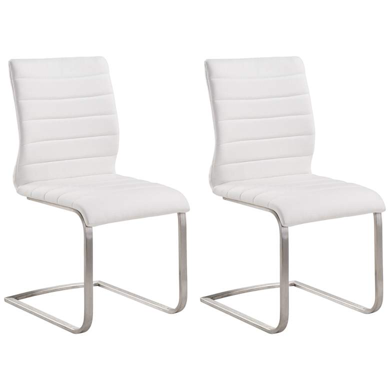 Image 1 Fusion White Faux Leather Side Chair Set of 2