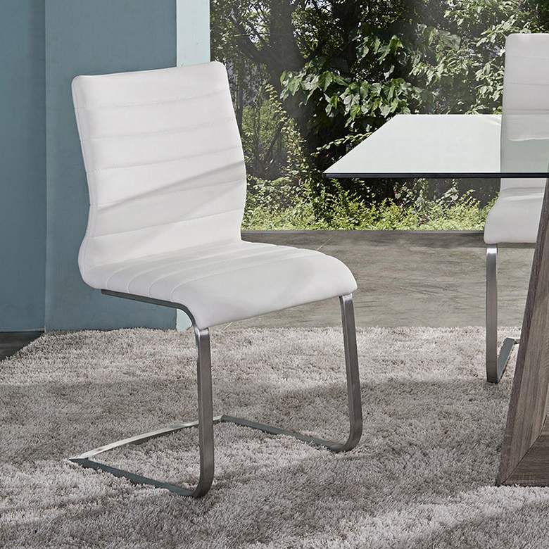 Image 2 Fusion White Faux Leather Side Chair Set of 2 more views