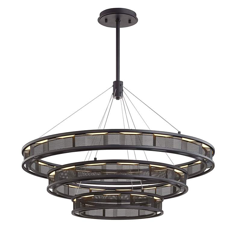 Image 3 Fuze 39" Wide Modern Bronze 3-Tier LED Pendant Light more views