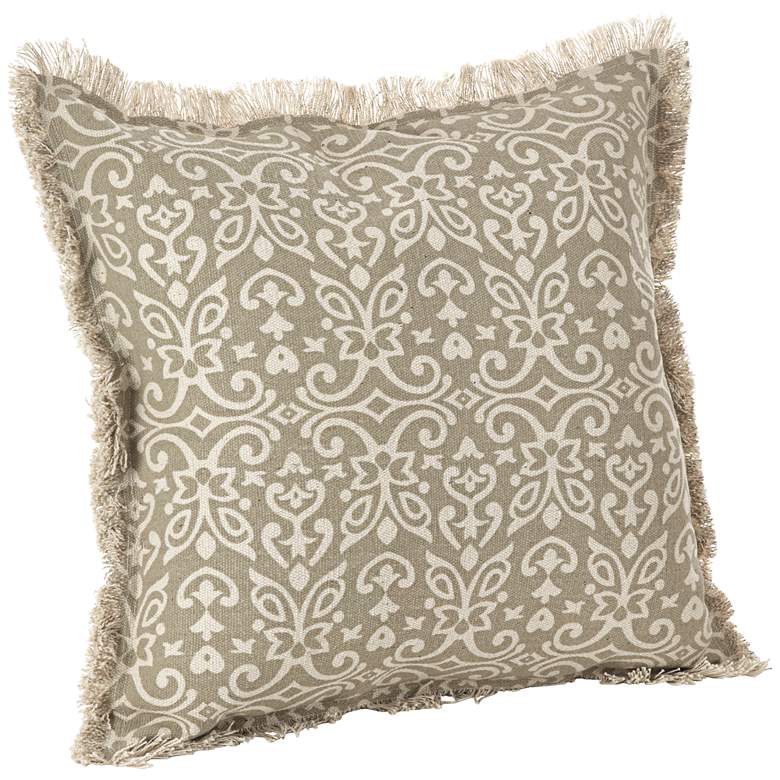 Image 1 Fuzz Fringe Natural Gray 20 inch Square Cotton Throw Pillow