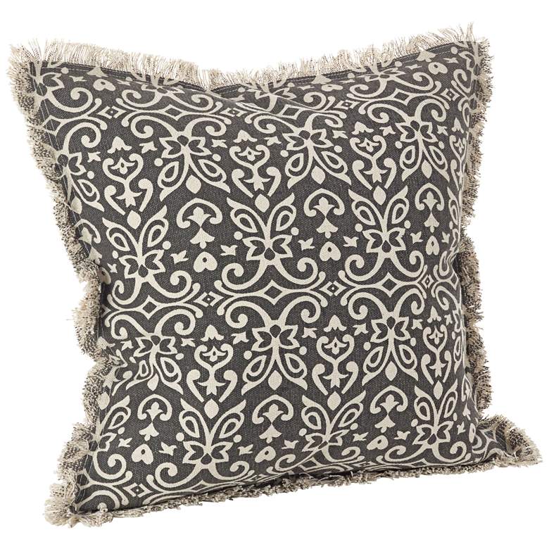 Image 1 Fuzz Fringe Natural Slate 20 inch Square Cotton Throw Pillow