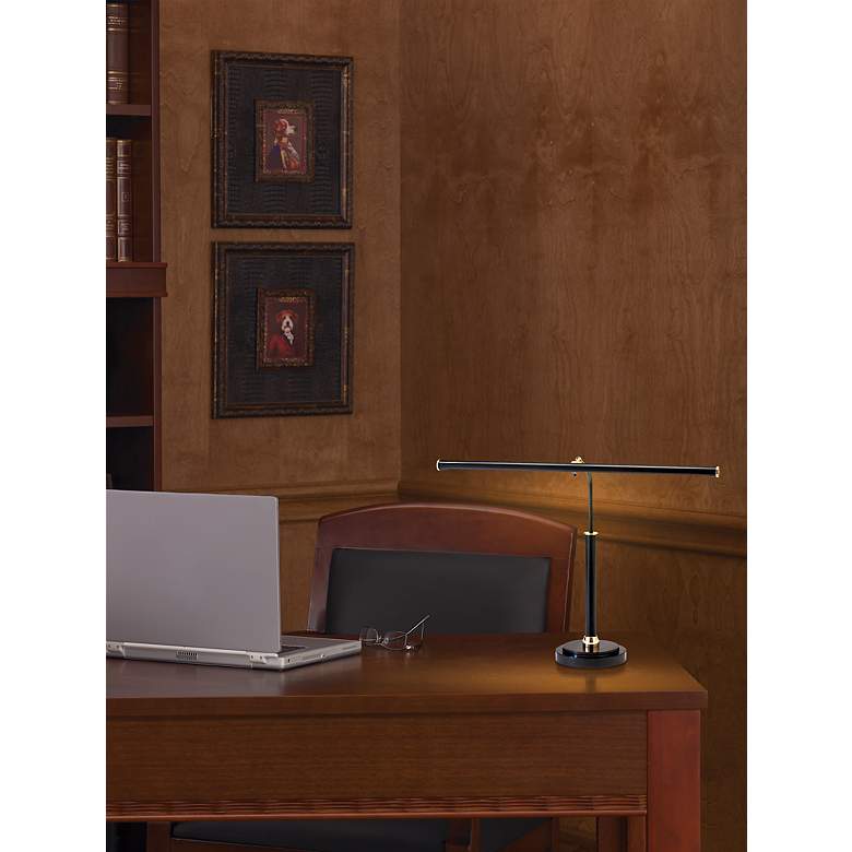 Image 1 House of Troy 19" Wide Adjustable Height Black Brass LED Piano Lamp in scene