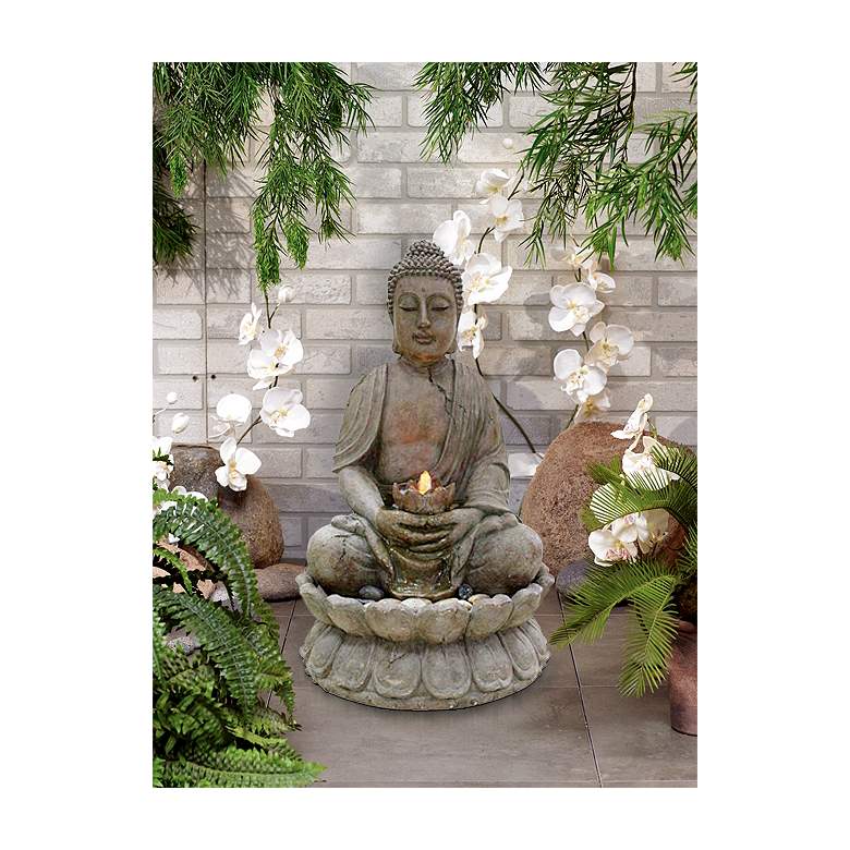 Image 1 Illuminated Buddha Bronze Outdoor Fountain with LED Light in scene
