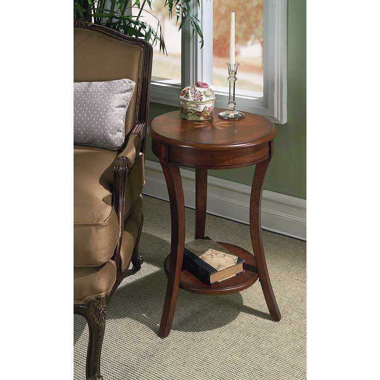 Image 1 Plantation Starburst Cherry 26 inch High Accent Table in scene