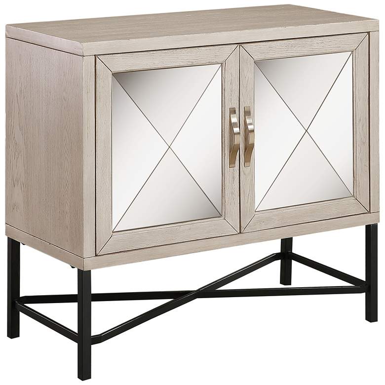 Image 2 Gabby 35 inch Wide Hazy White Mirrored 2-Door Accent Cabinet