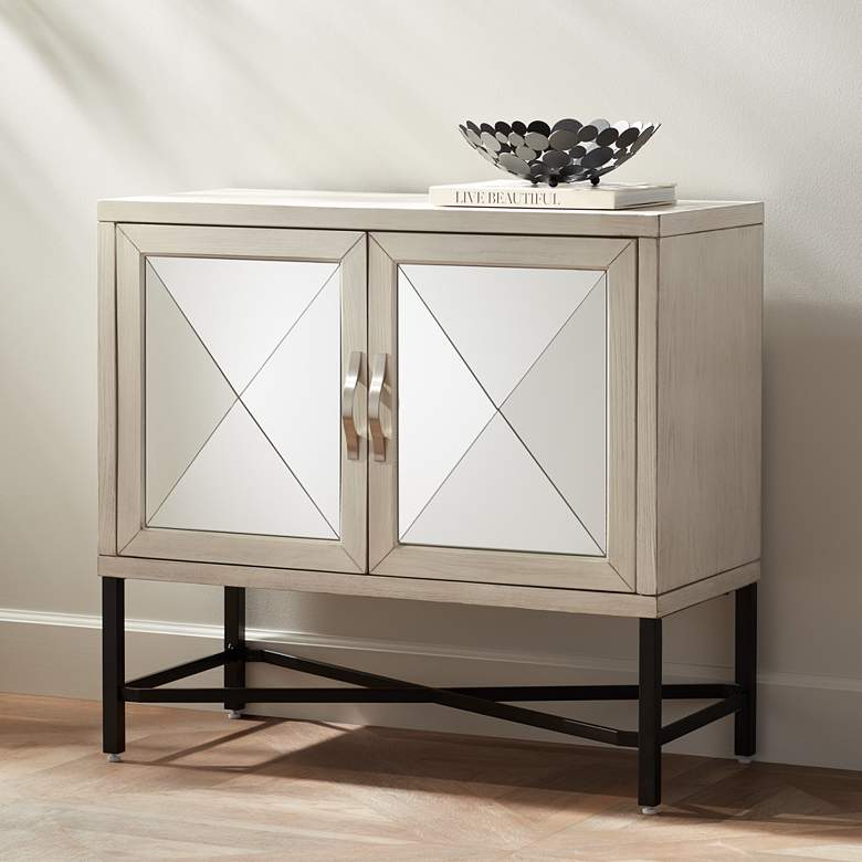 Image 1 Gabby 35 inch Wide Hazy White Mirrored 2-Door Accent Cabinet