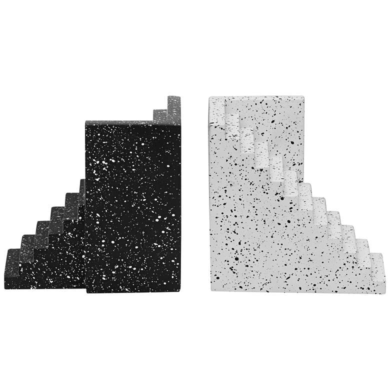 Image 1 Gabby Black and White Speckled Stairway Bookends Set of 2